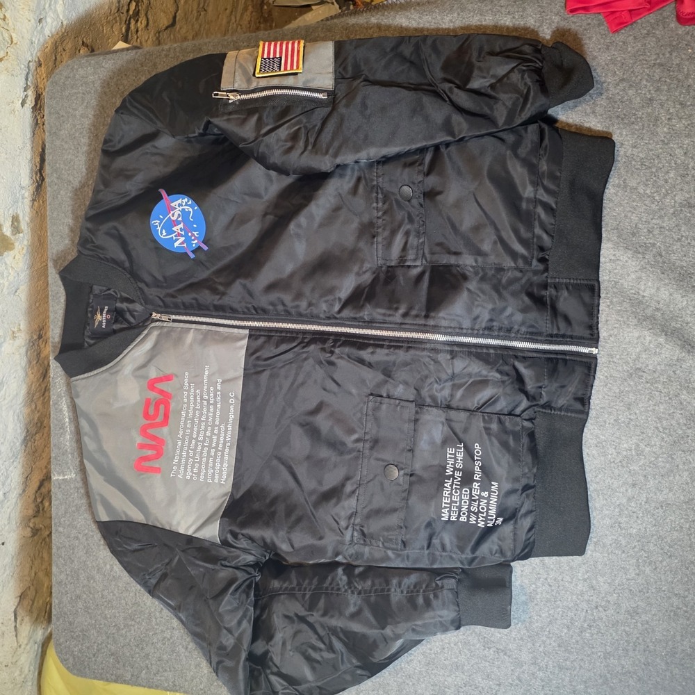 Asstseries Militare black polyester NASA Astronaut full zip jacket adults Lrg F1